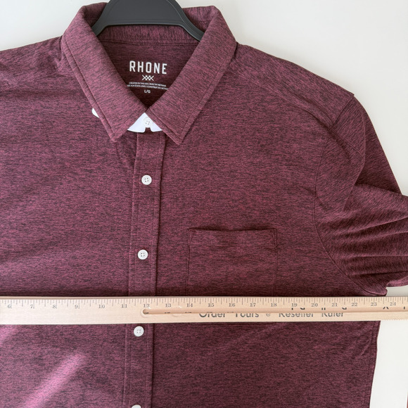 Rhone Shirt Mens Large Tawny Port Black Heather WFH Button Up Moisture Wicking - Picture 9 of 11